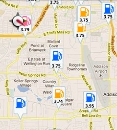 Increase Gas Mileage - map of nearby gas stations