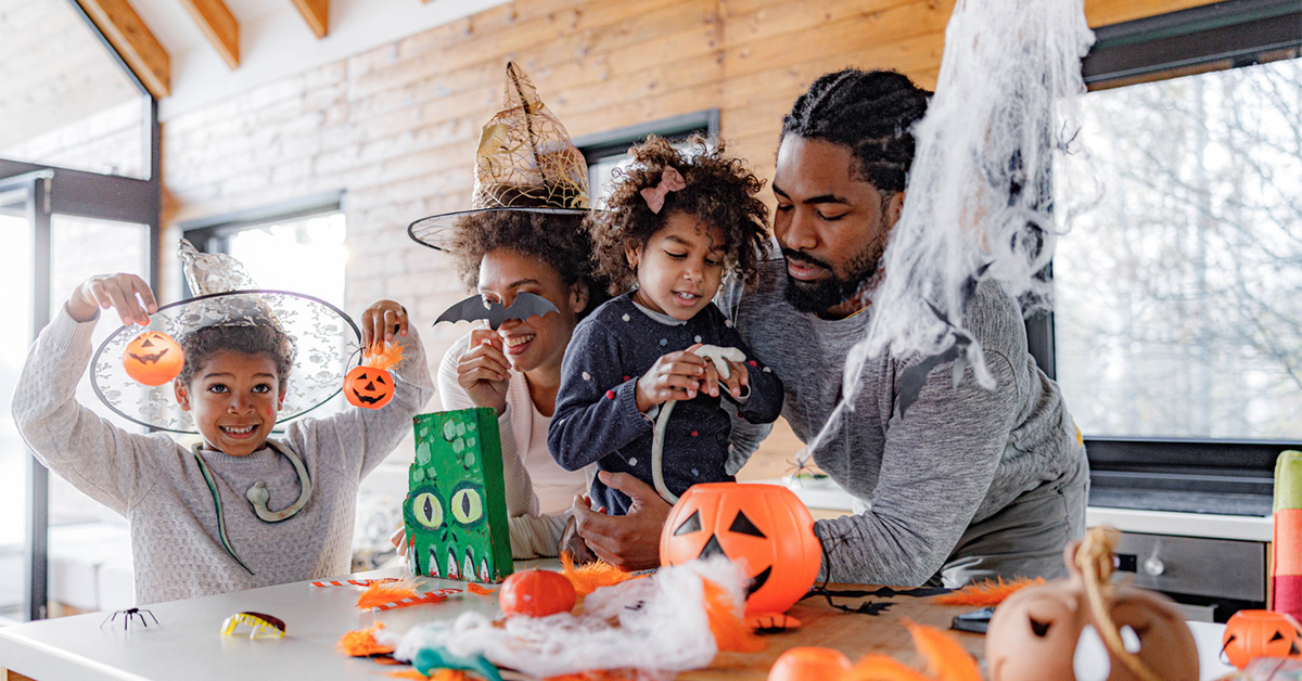 A family doing Halloween activities together