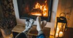 near the fireplace