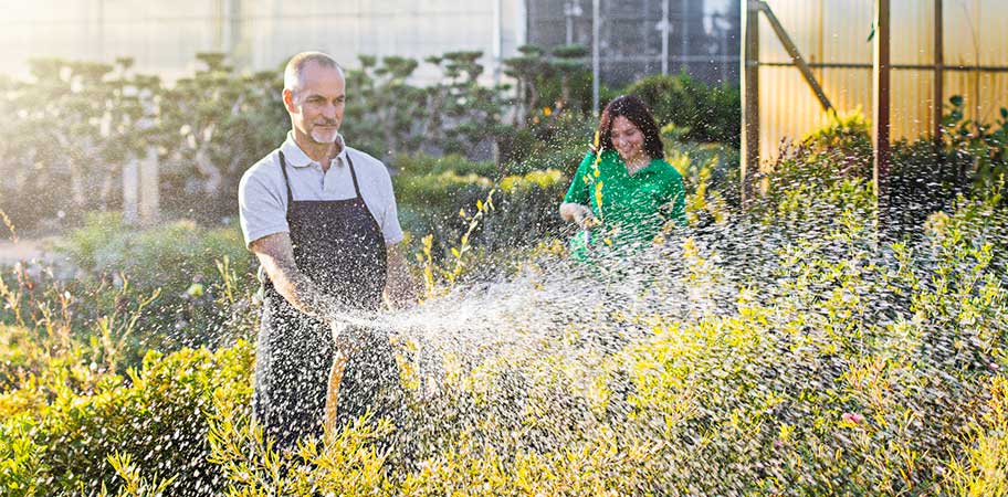 Nursery owner watering plants- Business Insurance Claims