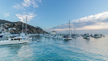 View of boats on the waters of Catalina Island