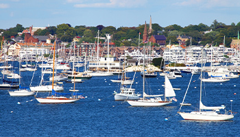 Dozens of sailboats in Newport, Rhode Island