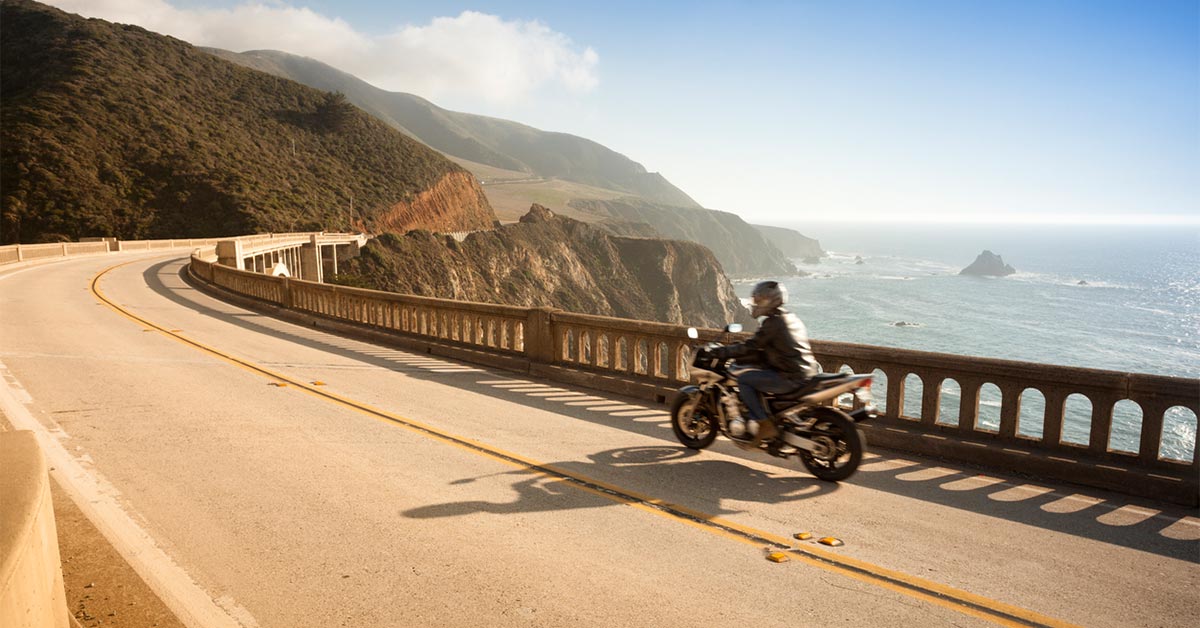 A motorcycle rider on a scenic motorcycle ride