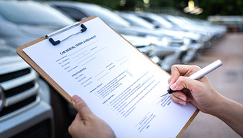 Car rental agreement being filled out