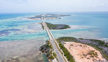 a drone view of overseas highway in Florida