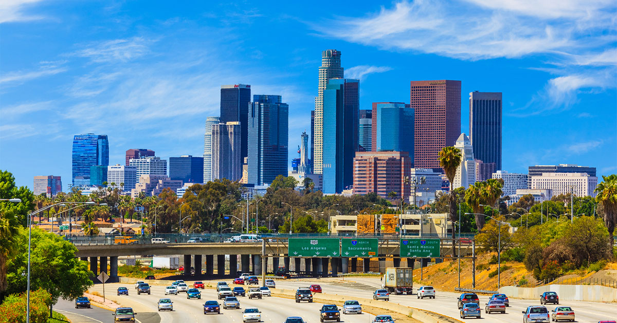 A view of Los Angeles and the 101 with cars
