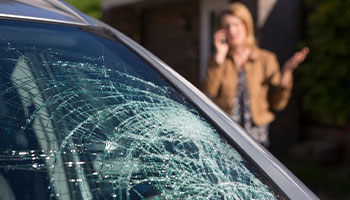 a broken car windshield