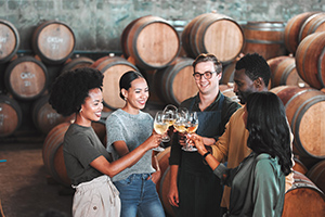 group of friends at winery