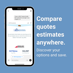 phone screen shot of the AIS app on ChatGPT that says "Compare quote estimates anywhere. Discover your options and save."