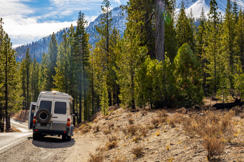 RV Camper on the side of the road in a national park