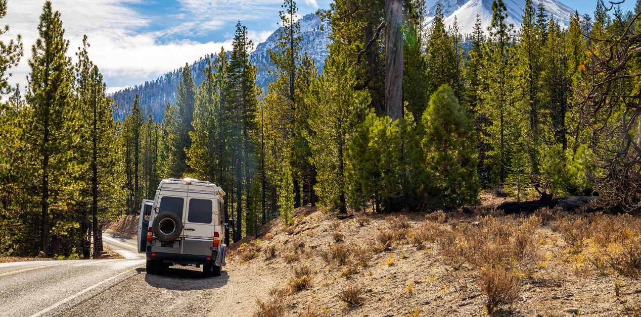 RV Camper on the side of the road in a national park
