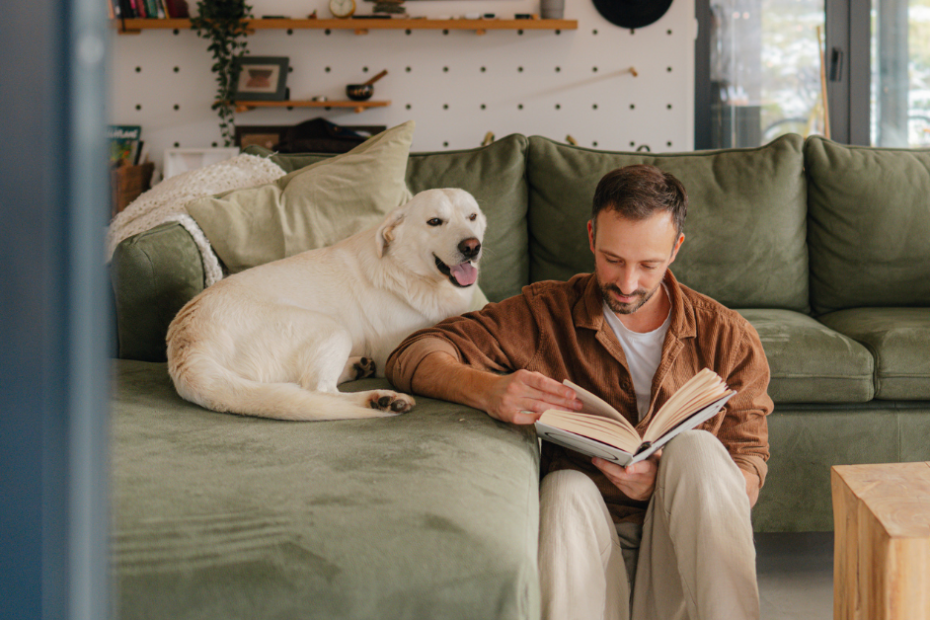 pet owner with their pet at their home